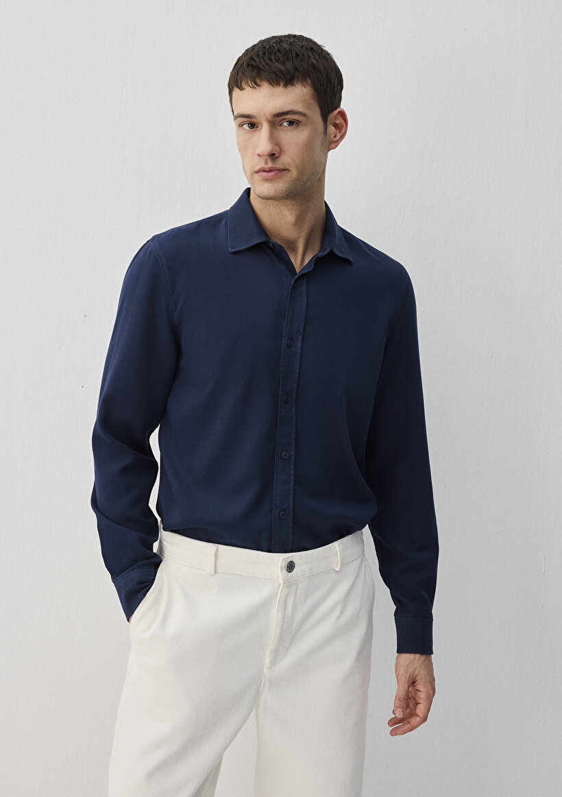 Lacivert Tencel TM Lyocell Gömlek - 0