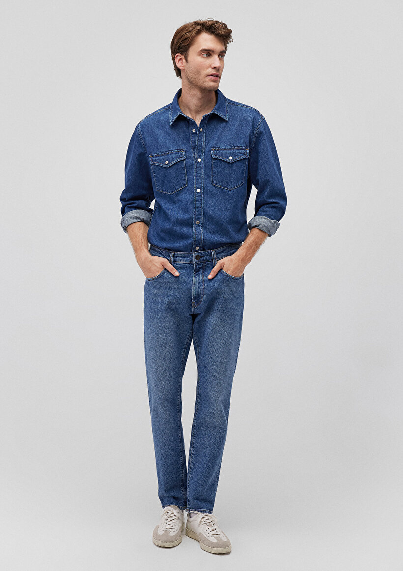 Ted Koyu Indigo Mavisi Denim Jean Gömlek_0