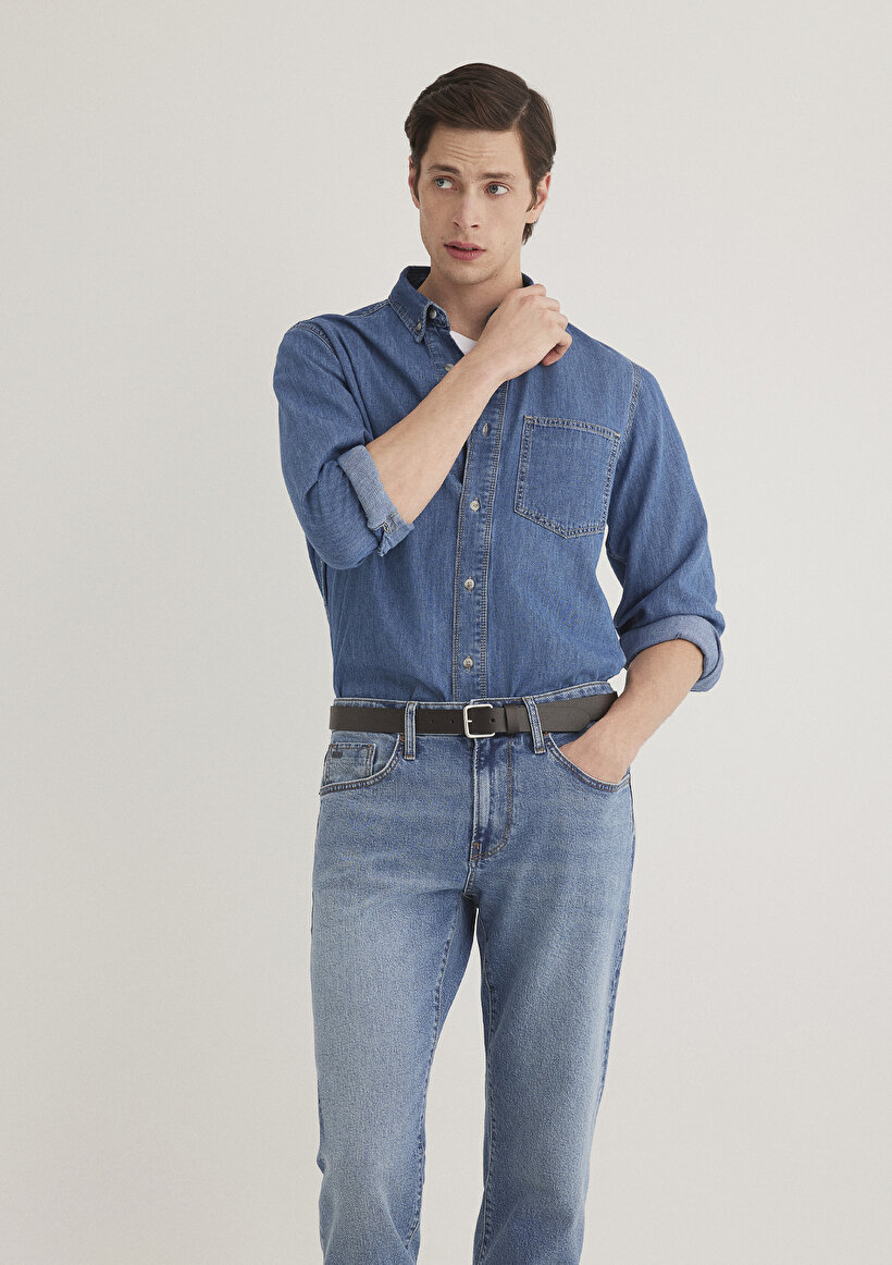 Jayden Classic Denim Indigo Mavisi Jean Gömlek - 0