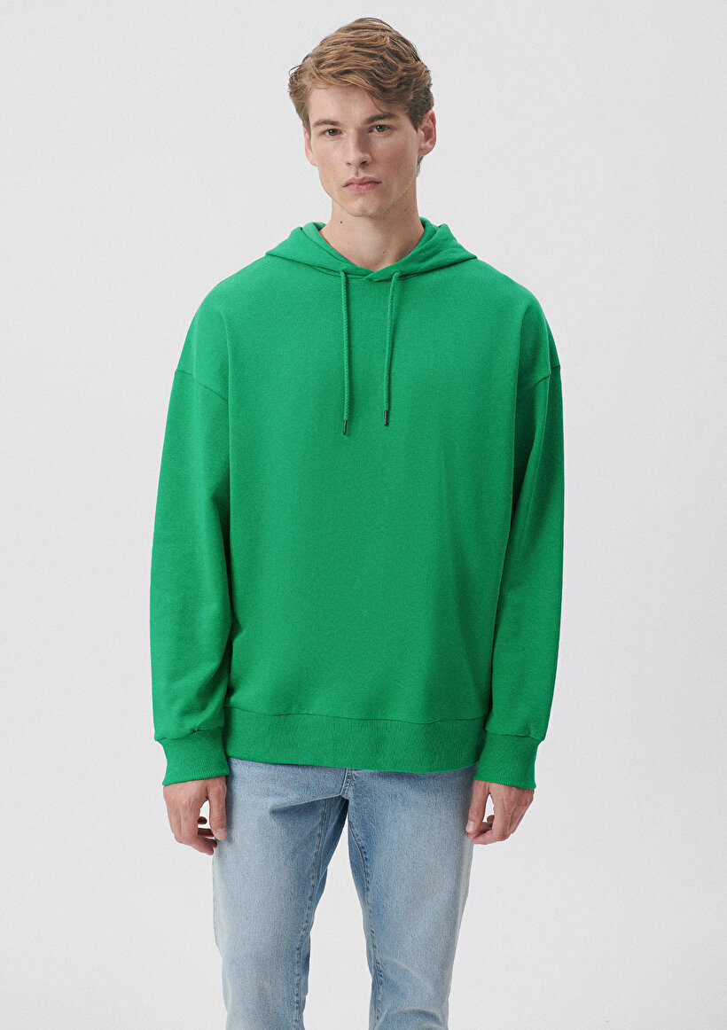 Kapüşonlu Yeşil Basic Sweatshirt_1