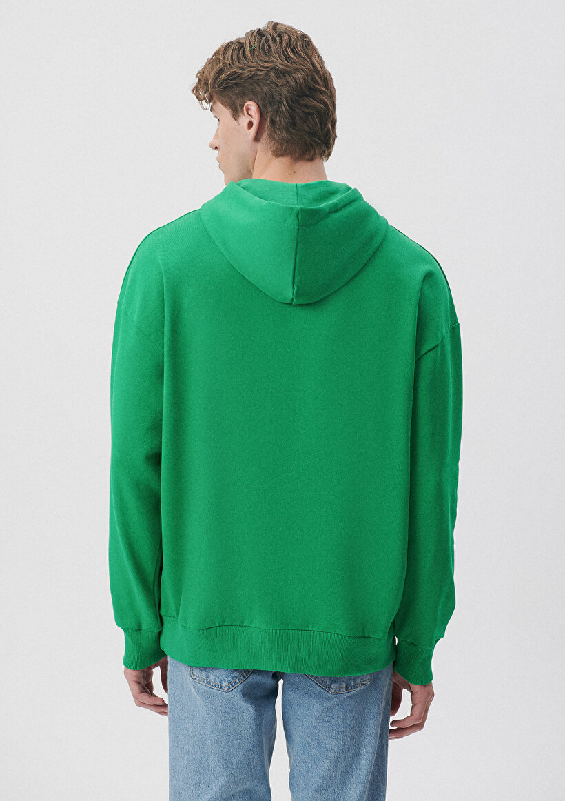 Kapüşonlu Yeşil Basic Sweatshirt_2