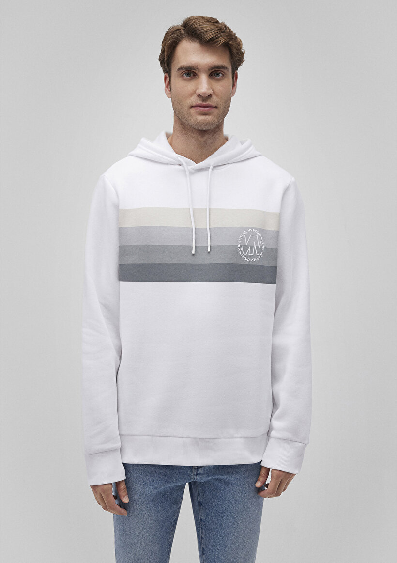 Kapüşonlu Baskılı Beyaz Sweatshirt_2