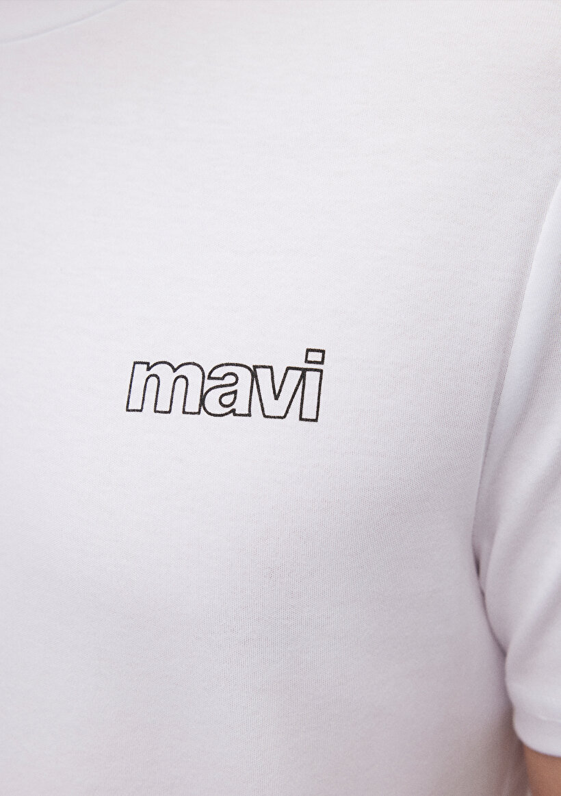 Mavi Logo Baskılı Beyaz Tişört_5