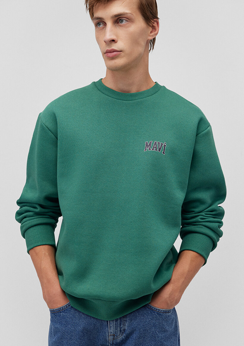 Mavi Logo Baskılı Yeşil Sweatshirt - 0