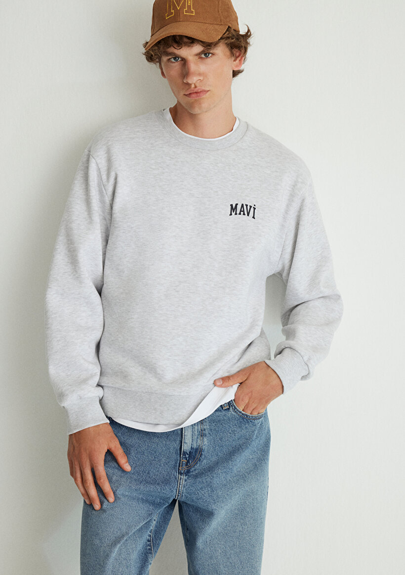 Mavi Logo Baskılı Gri Sweatshirt_4