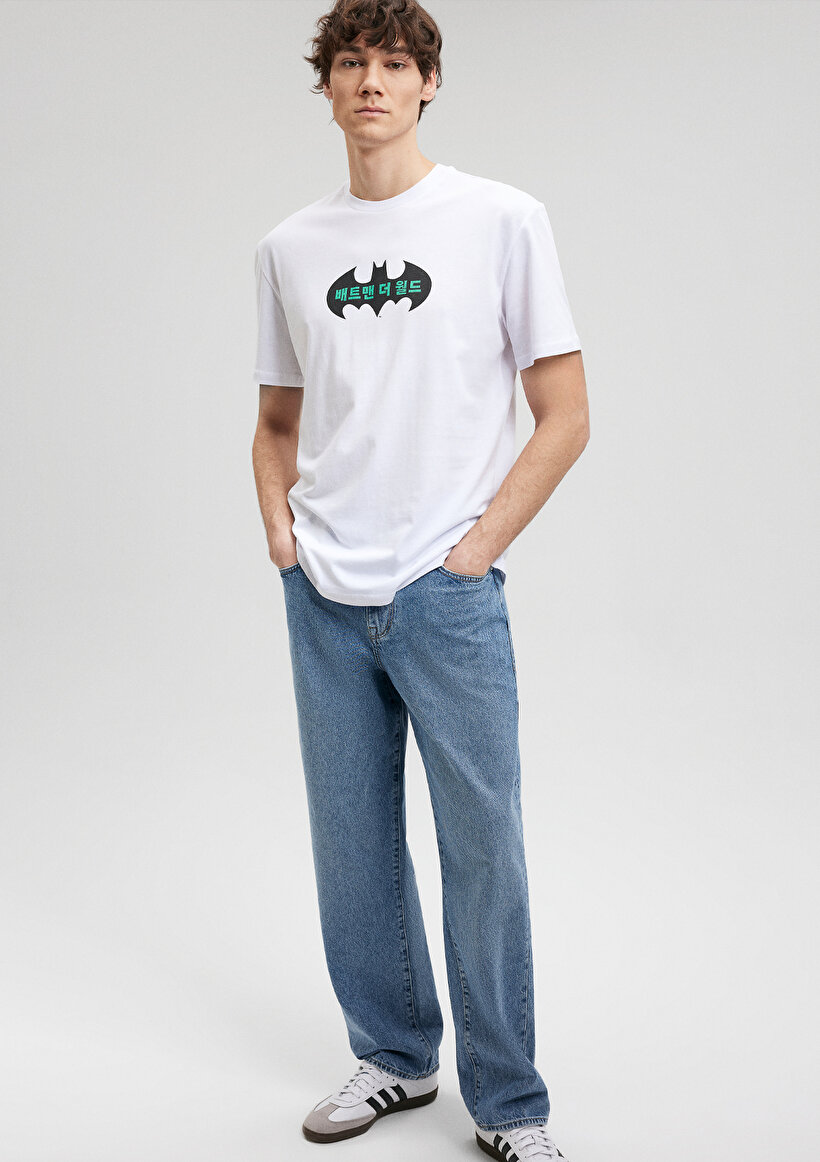 Batman Baskılı Beyaz Tişört - 0
