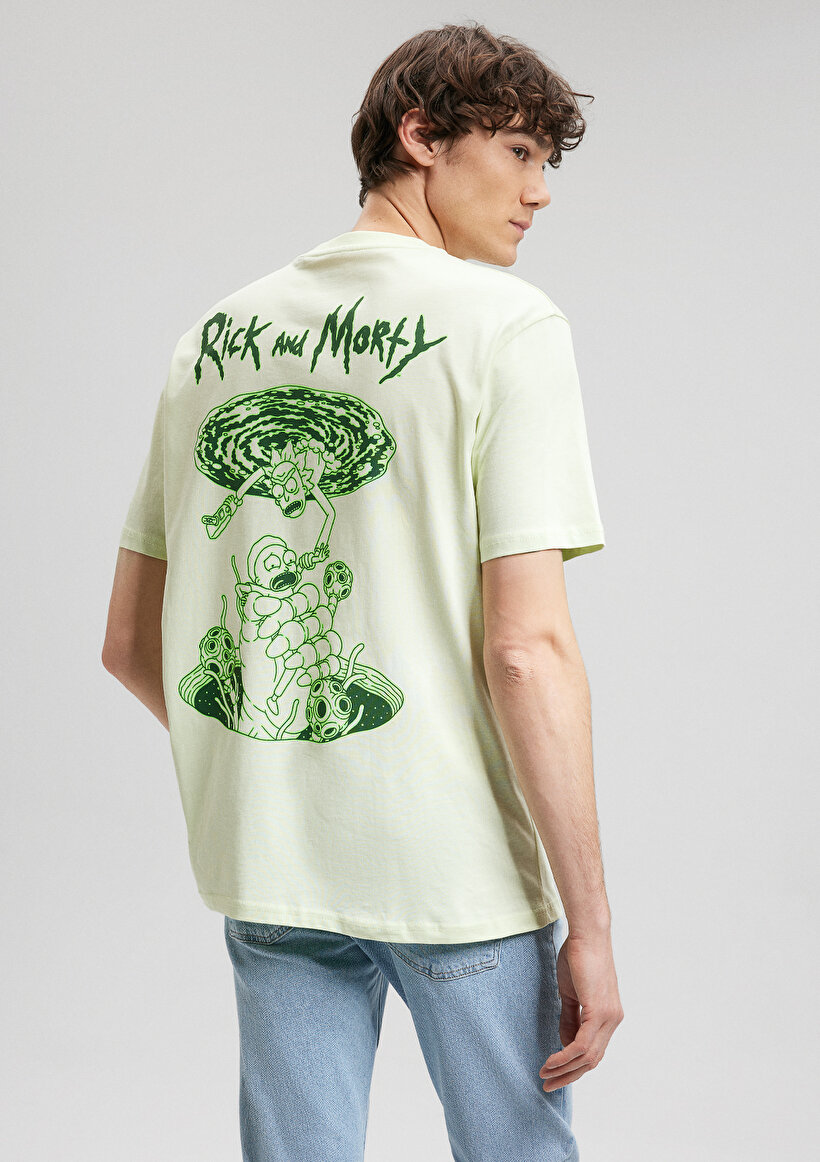 Rick and Morty Baskılı Yeşil Tişört - 0