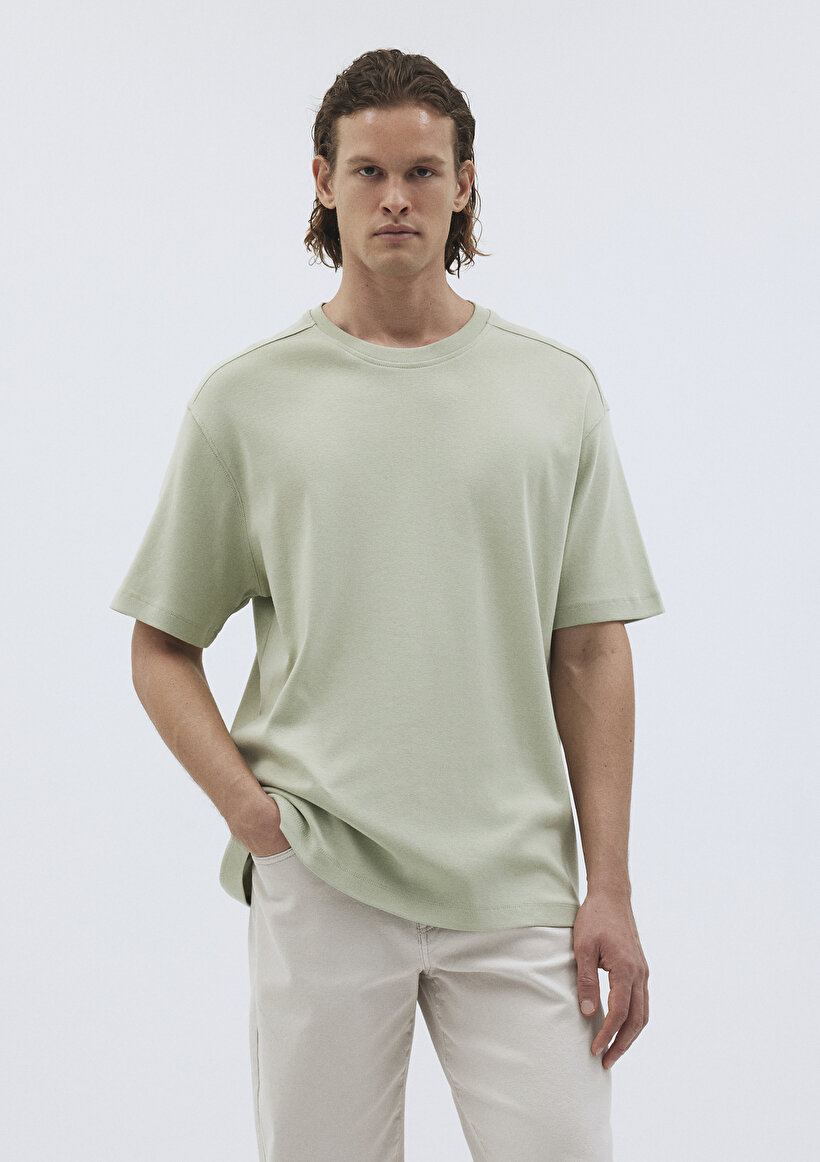 Dikiş Detaylı Yeşil Premium Basic Tişört - 0