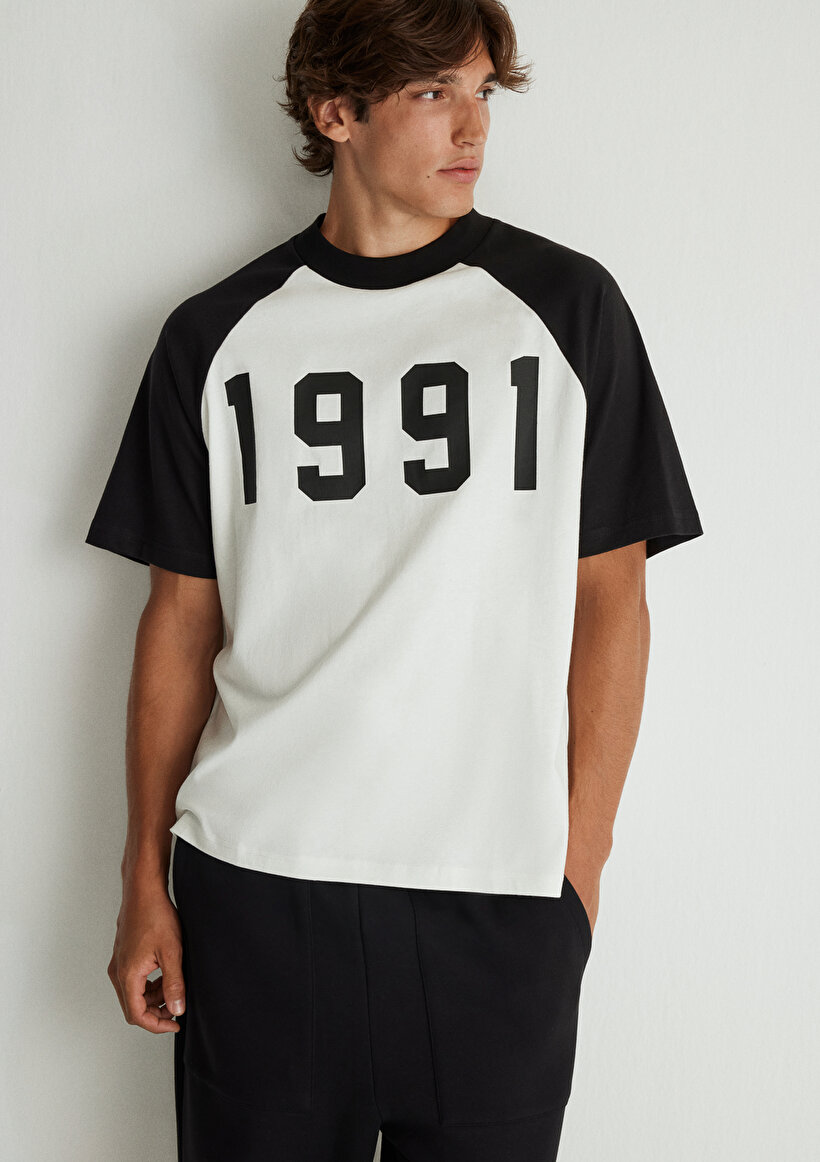 1991 Baskılı Beyaz Reglan Tişört