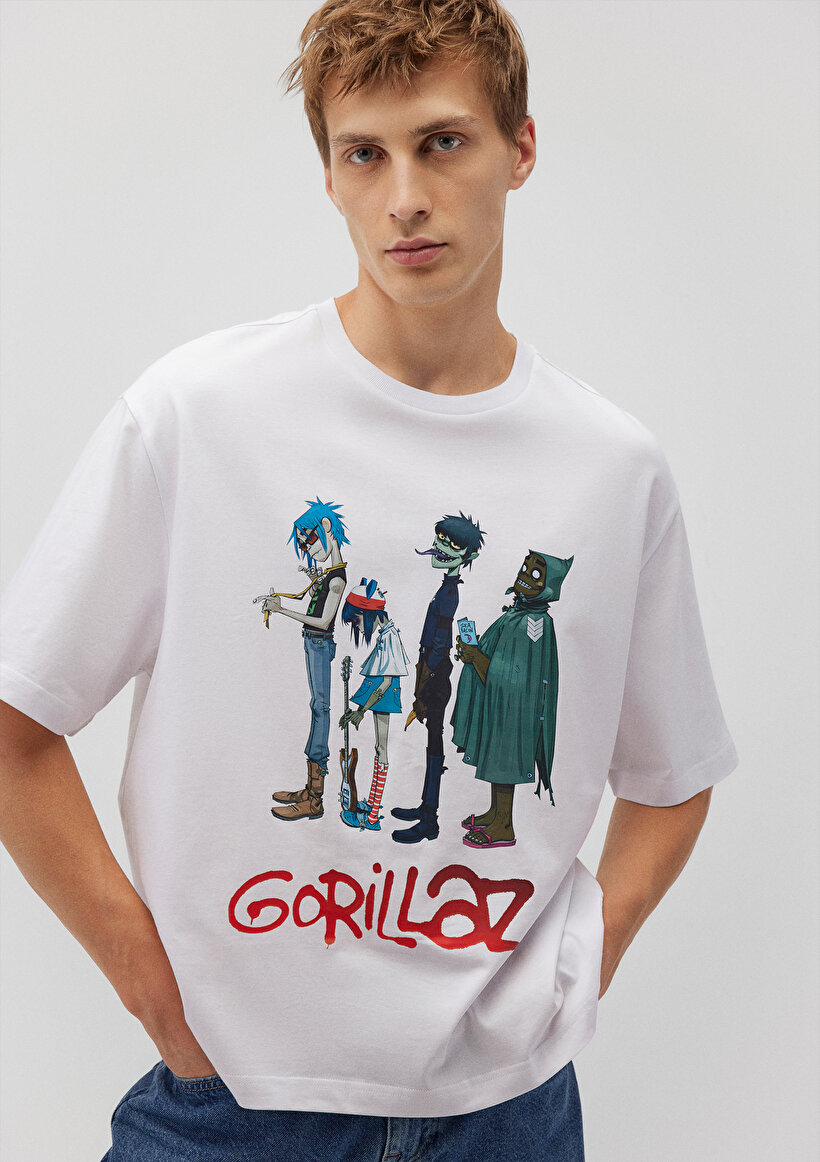 Gorillaz Baskılı Beyaz Tişört