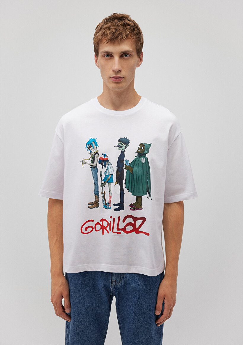 Gorillaz Baskılı Beyaz Tişört_2