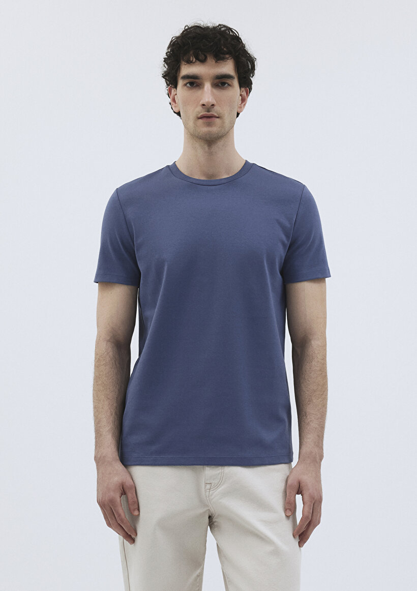 İndigo Mavi Premium Basic Tişört - 0