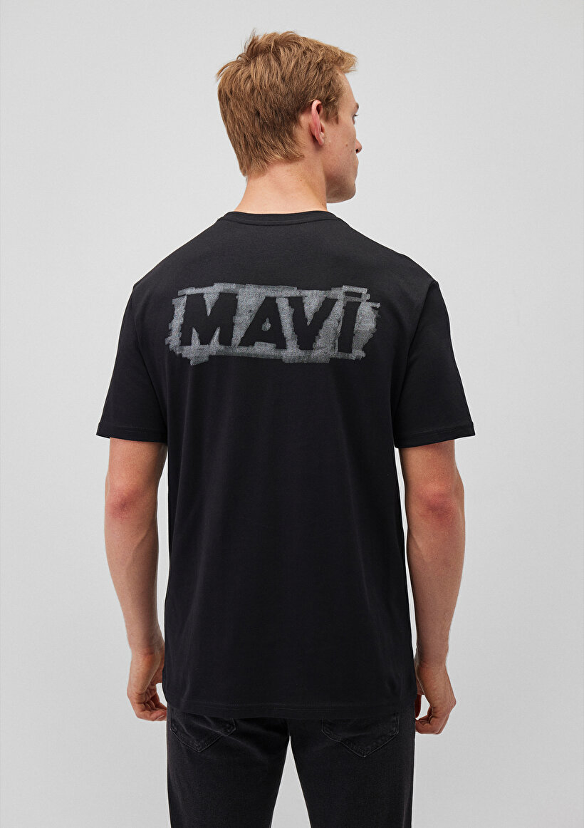 Mavi Logo Baskılı Siyah Tişört_3