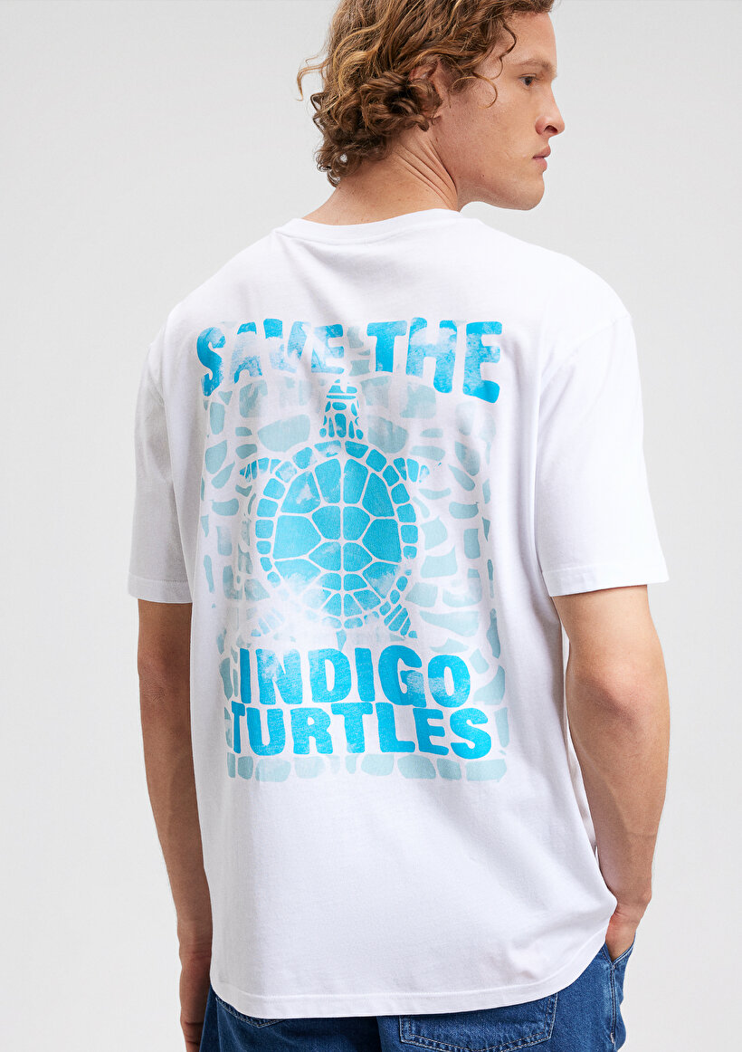 İndigo Turtles Baskılı Beyaz Tişört - 0