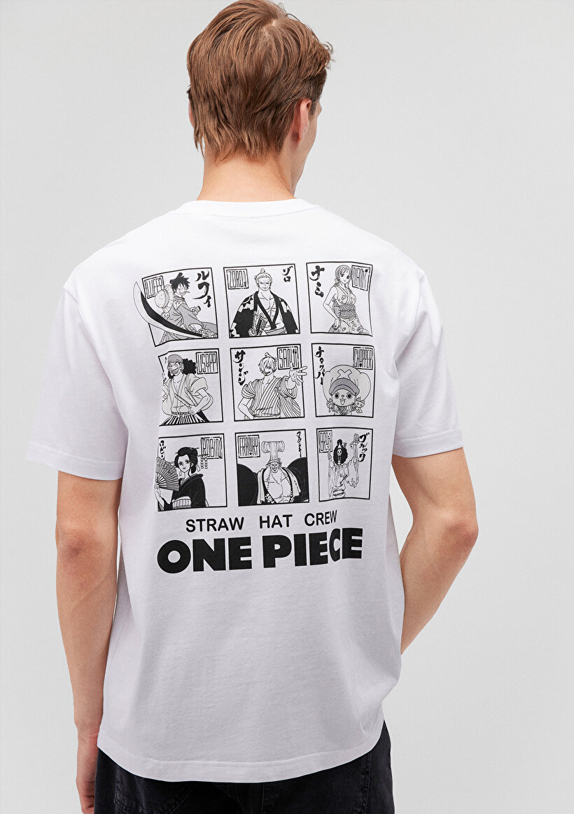 One Piece Baskılı Beyaz Tişört_0