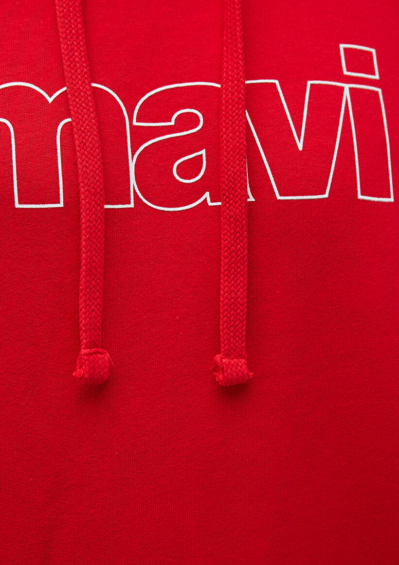 Mavi Logo Baskılı Kapüşonlu Kırmızı Sweatshirt_5