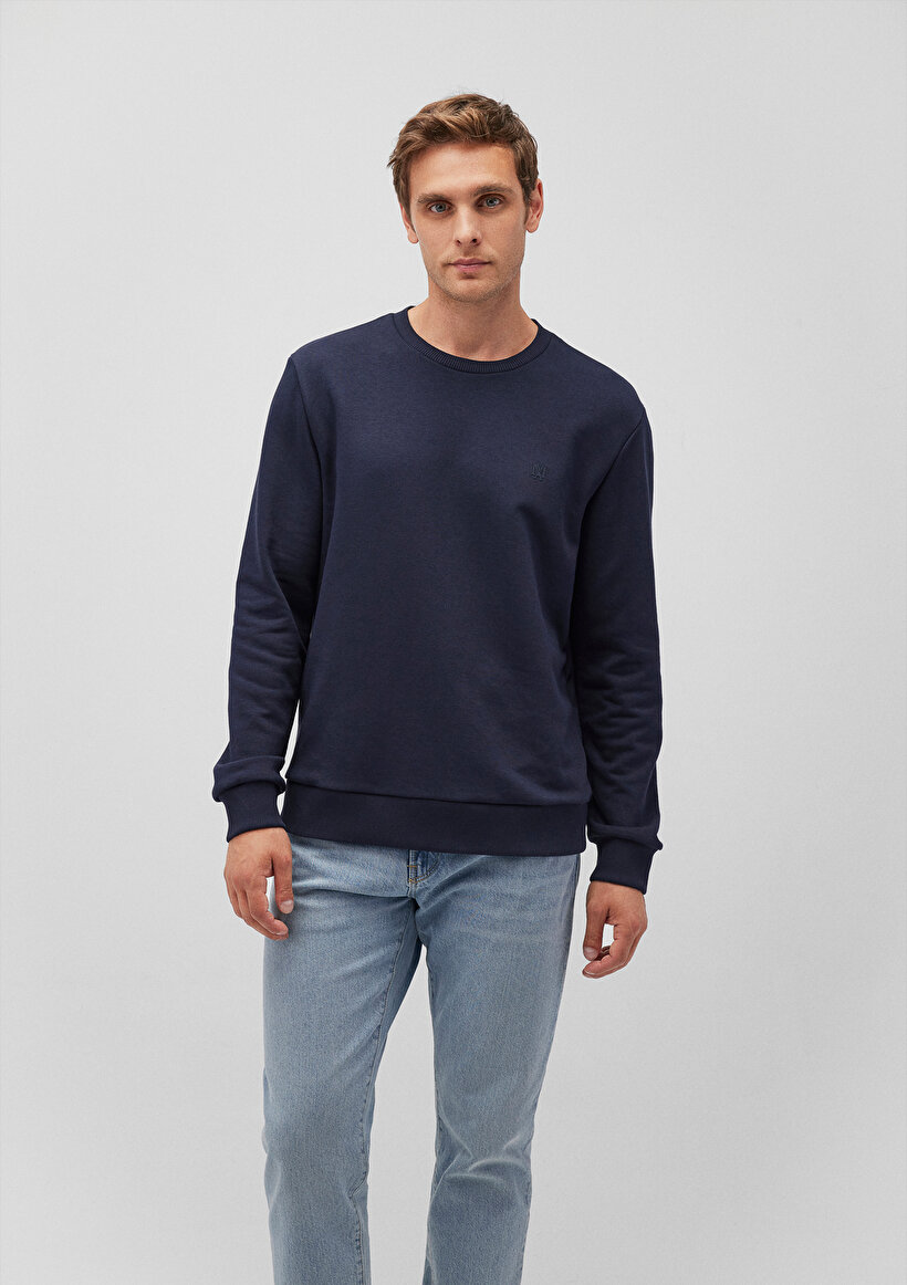 Bisiklet Yaka Lacivert Basic Sweatshirt_1