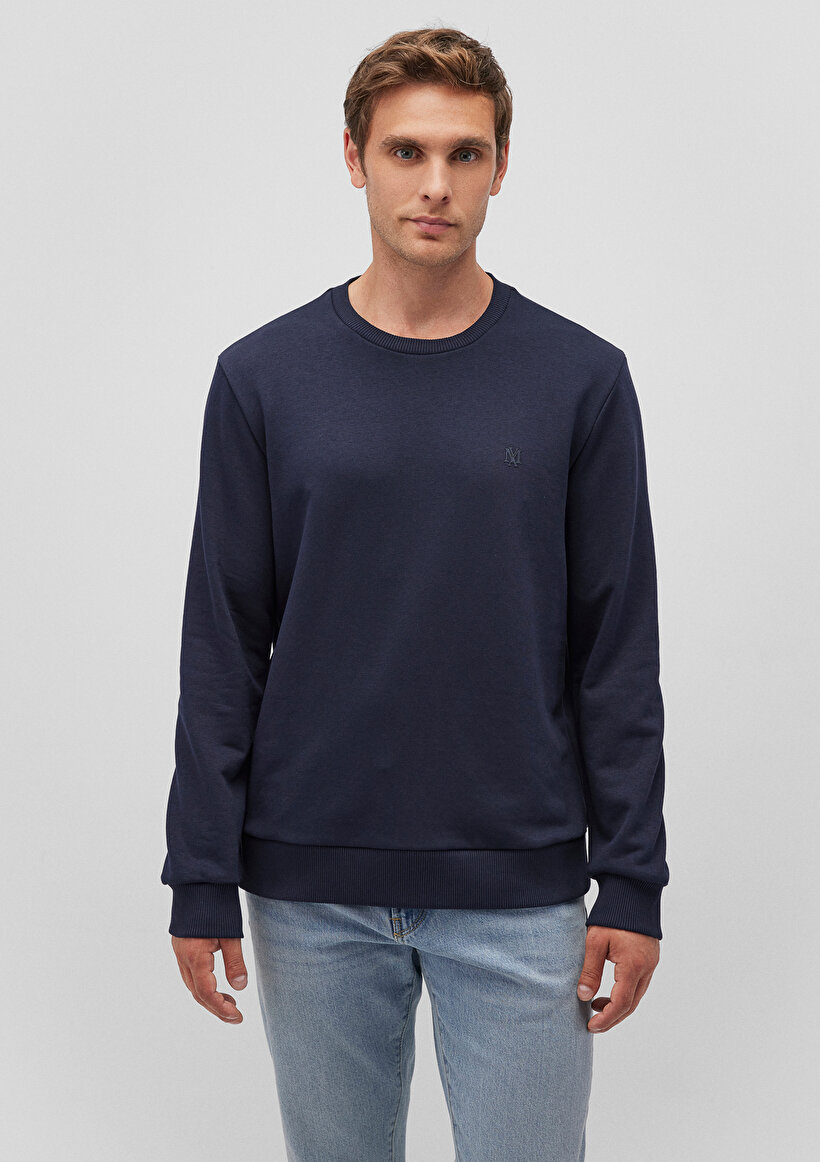 Bisiklet Yaka Lacivert Basic Sweatshirt_2