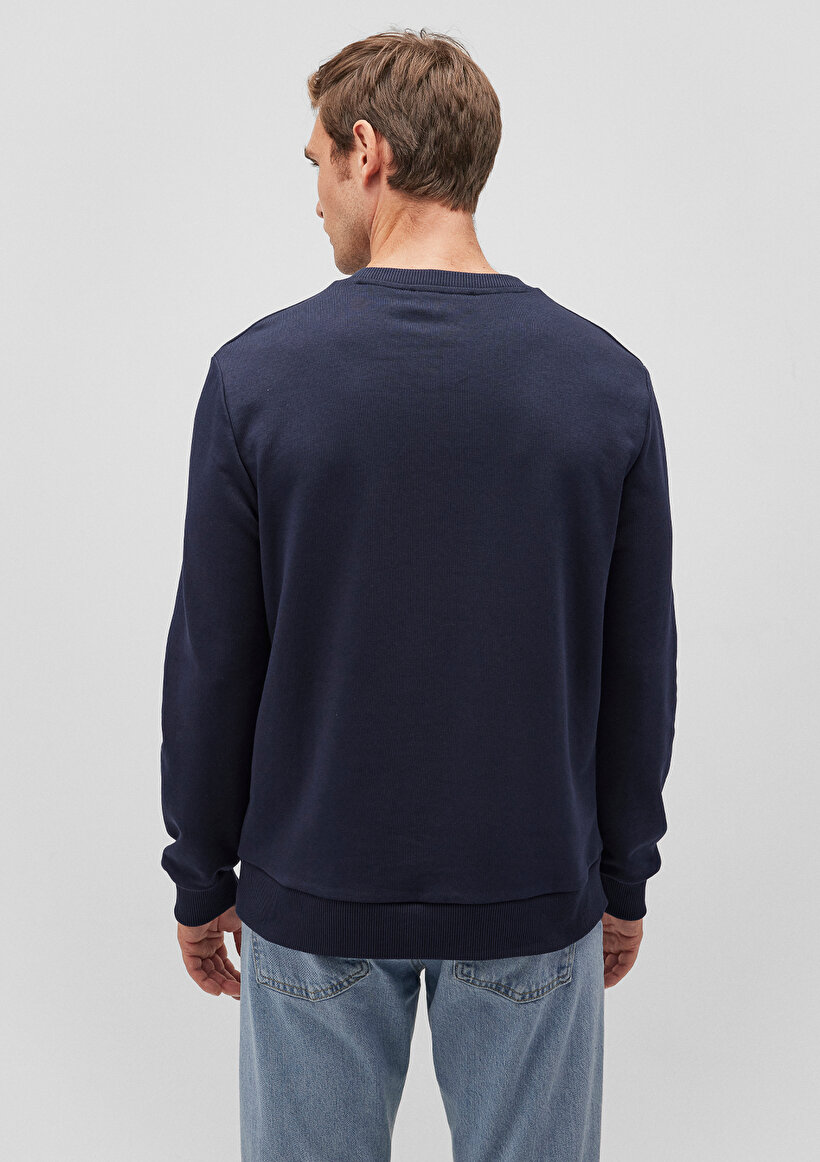 Bisiklet Yaka Lacivert Basic Sweatshirt_3