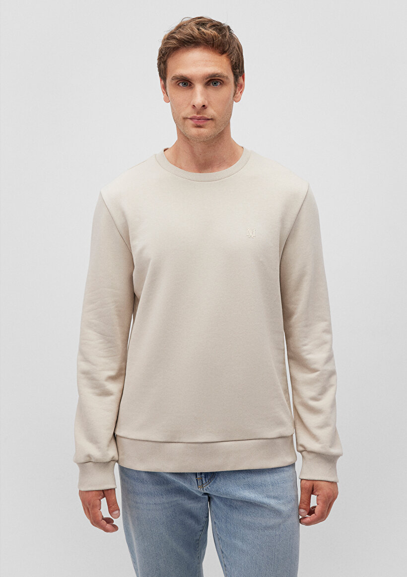 Bisiklet Yaka Bej Basic Sweatshirt_2