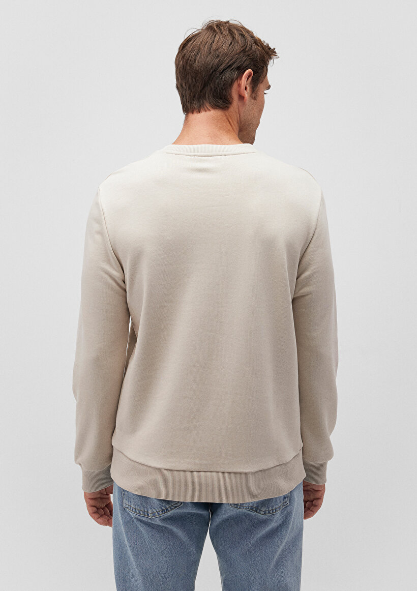 Bisiklet Yaka Bej Basic Sweatshirt_3