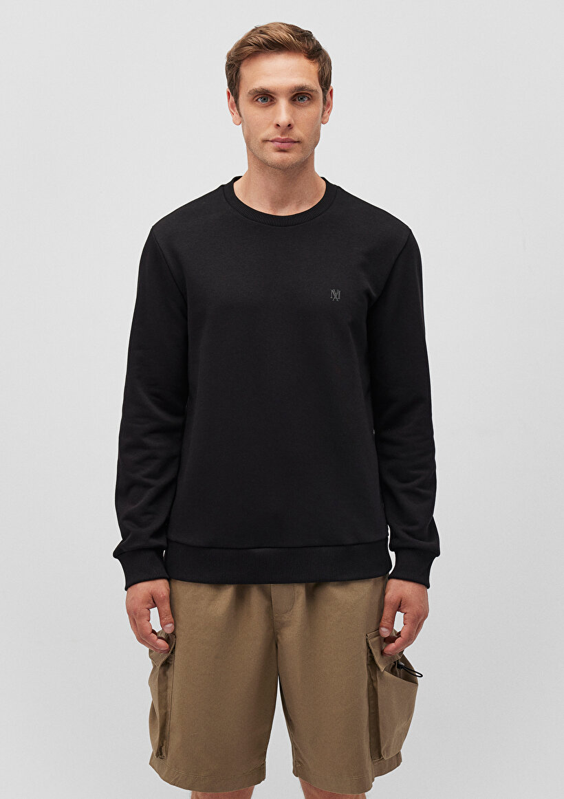 Bisiklet Yaka Siyah Basic Sweatshirt_2