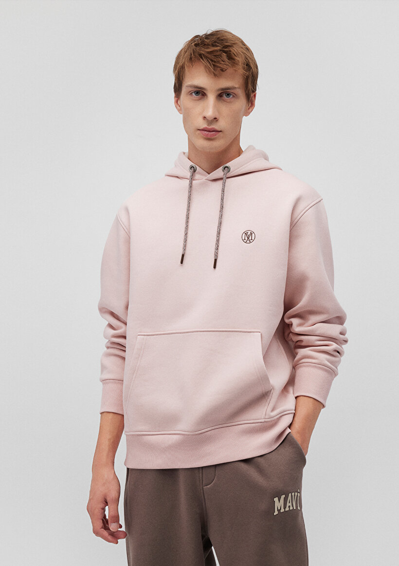 Mavi Logo Nakışlı Kapüşonlu Pembe Sweatshirt_0