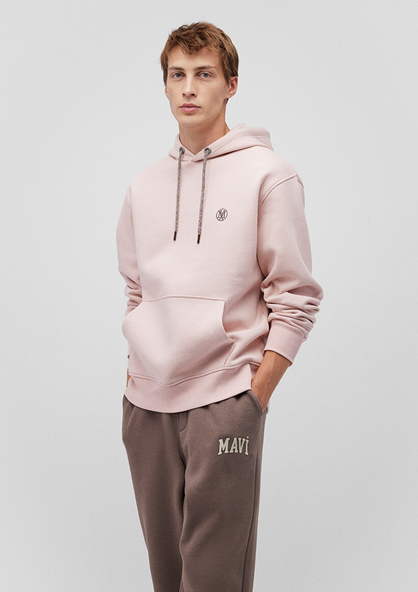 Mavi Logo Nakışlı Kapüşonlu Pembe Sweatshirt_2