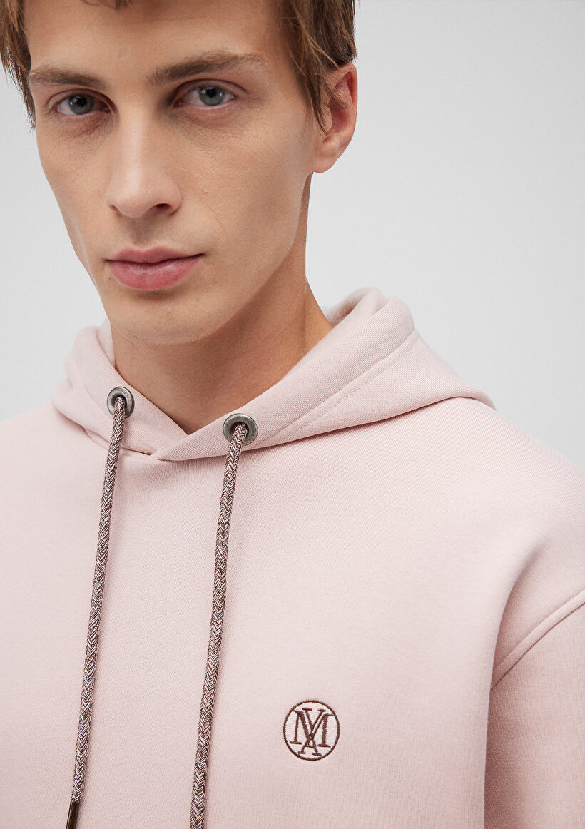 Mavi Logo Nakışlı Kapüşonlu Pembe Sweatshirt_5