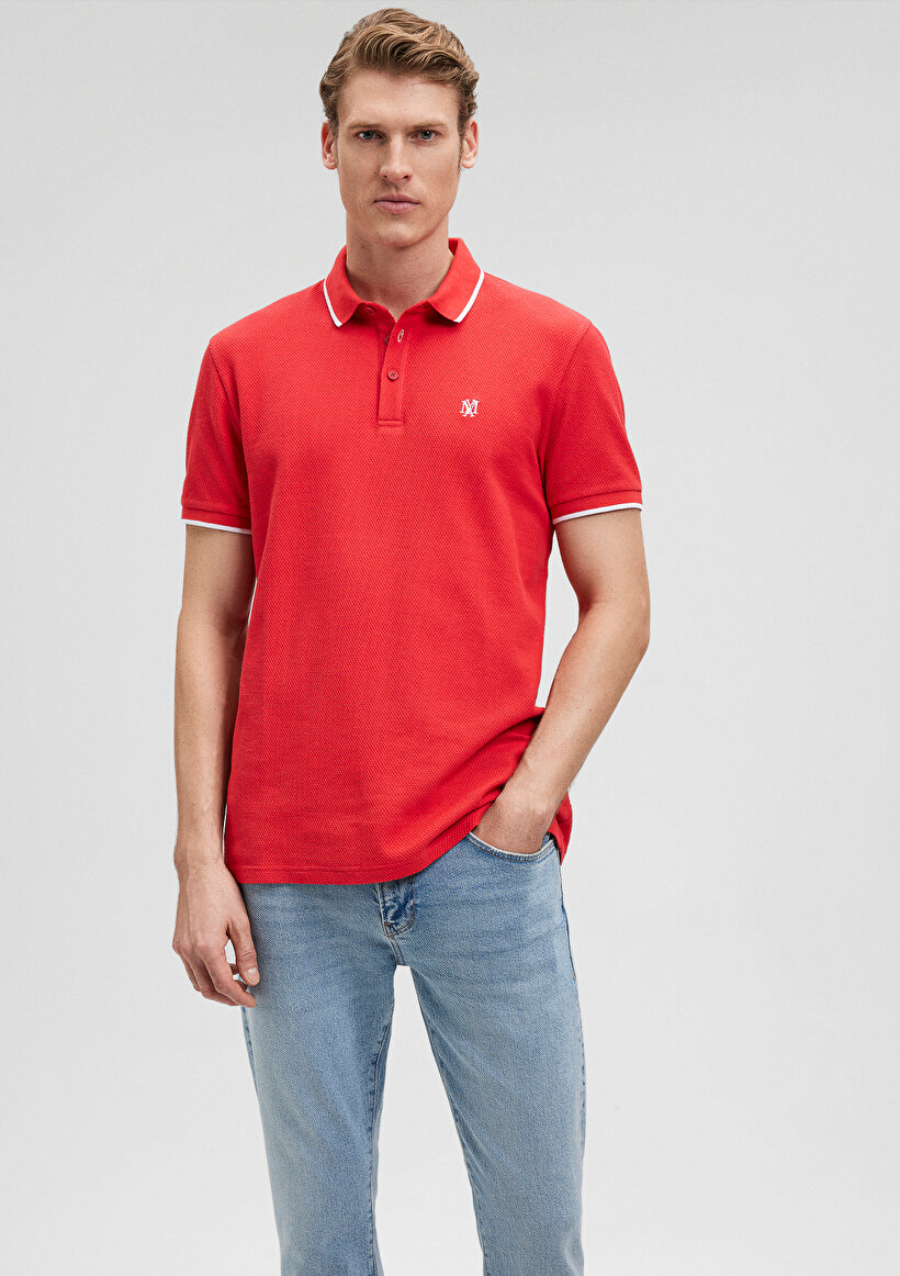 Şerit Detaylı Kırmızı Polo Tişört - 0