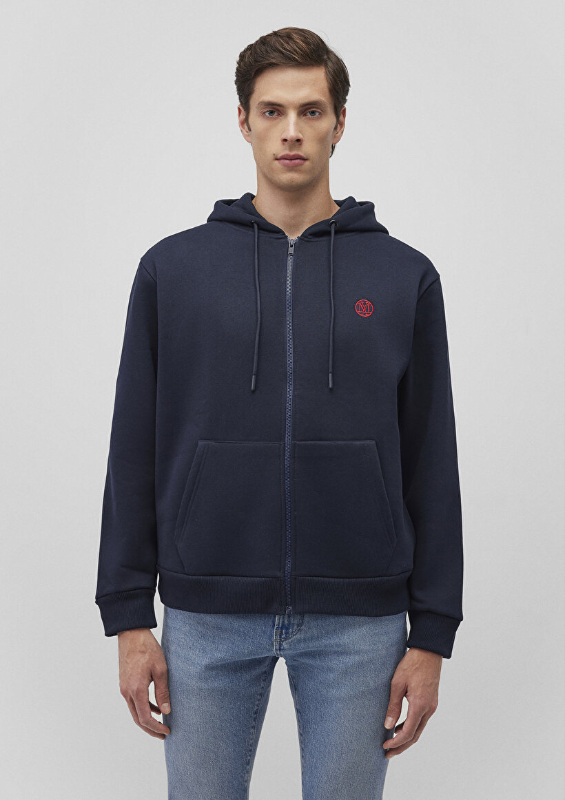 Mavi Logolu Kapüşonlu Fermuarlı Lacivert Sweatshirt_1