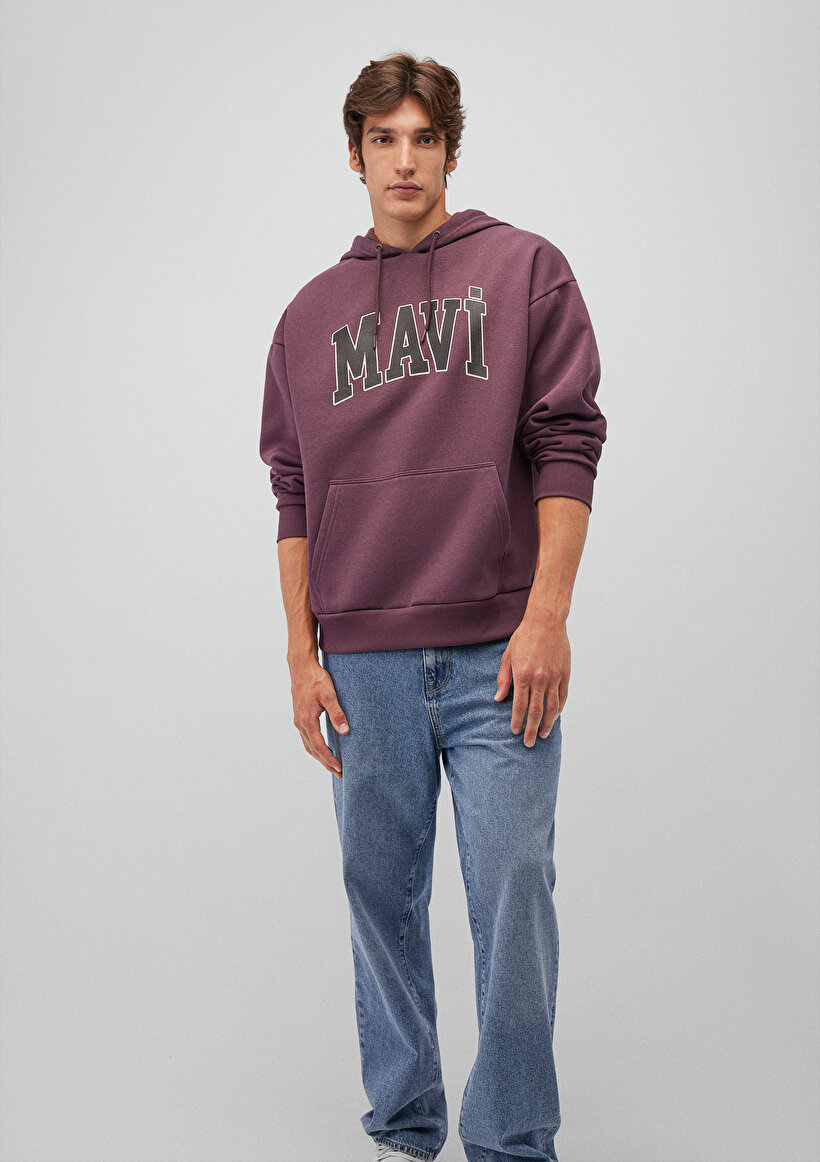 Mavi Logo Baskılı Kapüşonlu Mor Sweatshirt_0