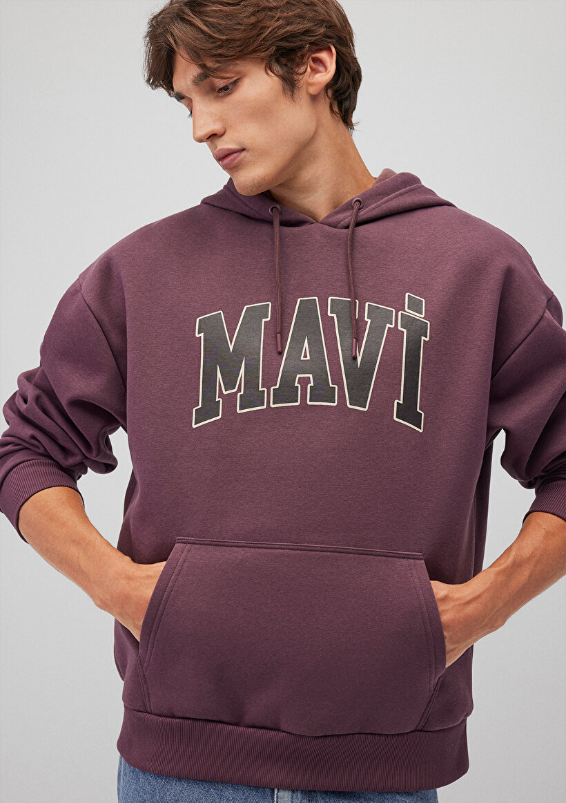 Mavi Logo Baskılı Kapüşonlu Mor Sweatshirt_1