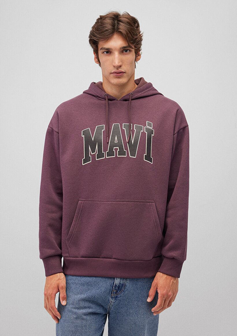 Mavi Logo Baskılı Kapüşonlu Mor Sweatshirt_2