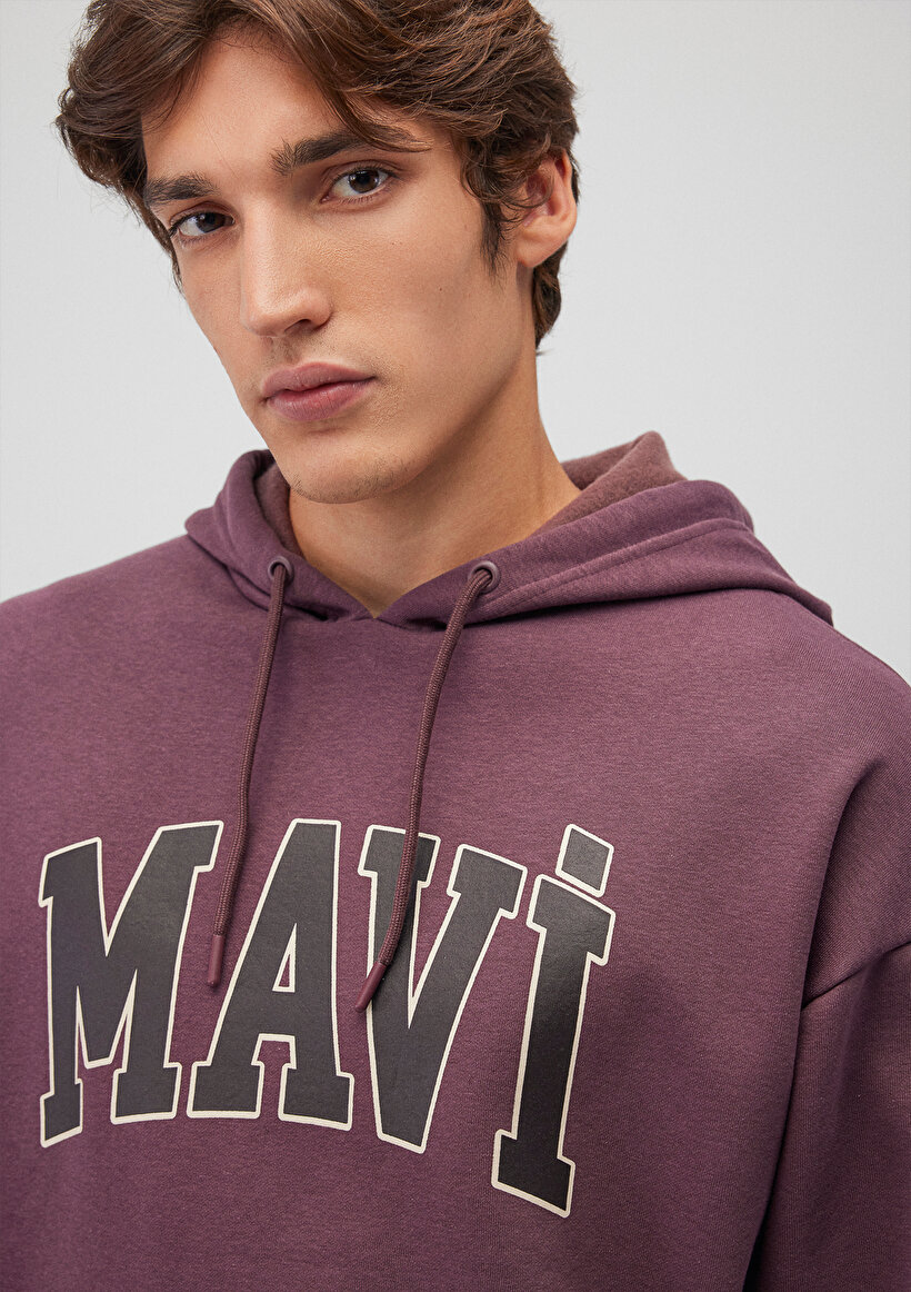 Mavi Logo Baskılı Kapüşonlu Mor Sweatshirt_4