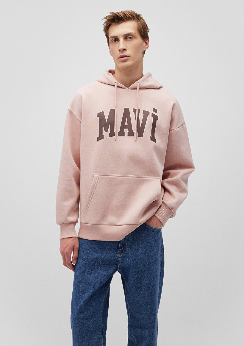 Mavi Logo Baskılı Kapüşonlu Pembe Sweatshirt_0