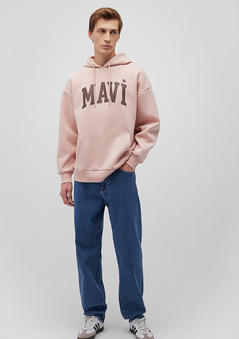 Mavi Logo Baskılı Kapüşonlu Pembe Sweatshirt_1