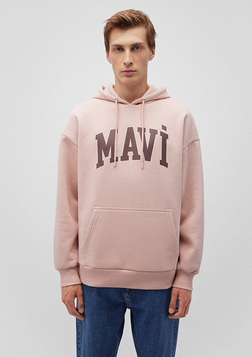 Mavi Logo Baskılı Kapüşonlu Pembe Sweatshirt_2