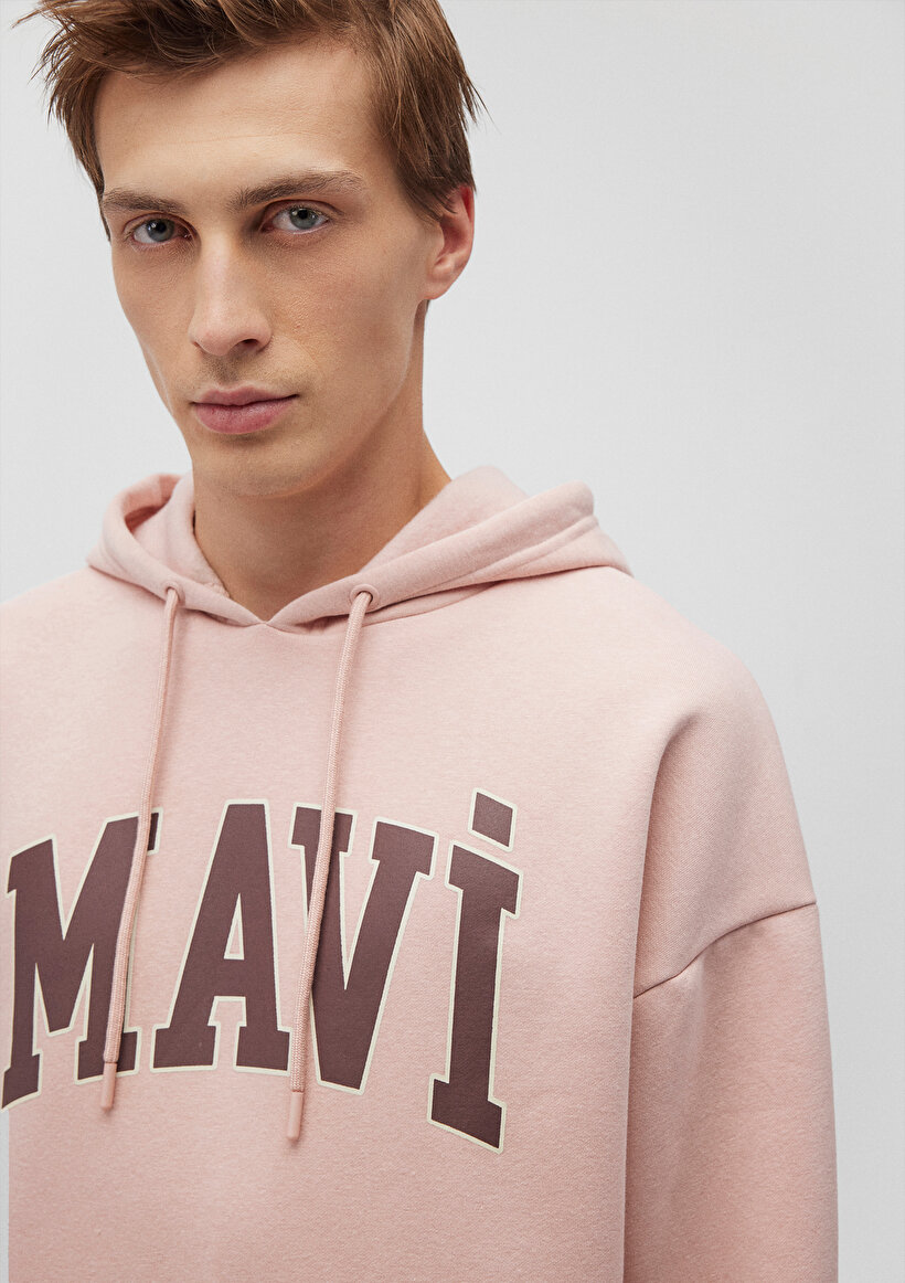 Mavi Logo Baskılı Kapüşonlu Pembe Sweatshirt_4