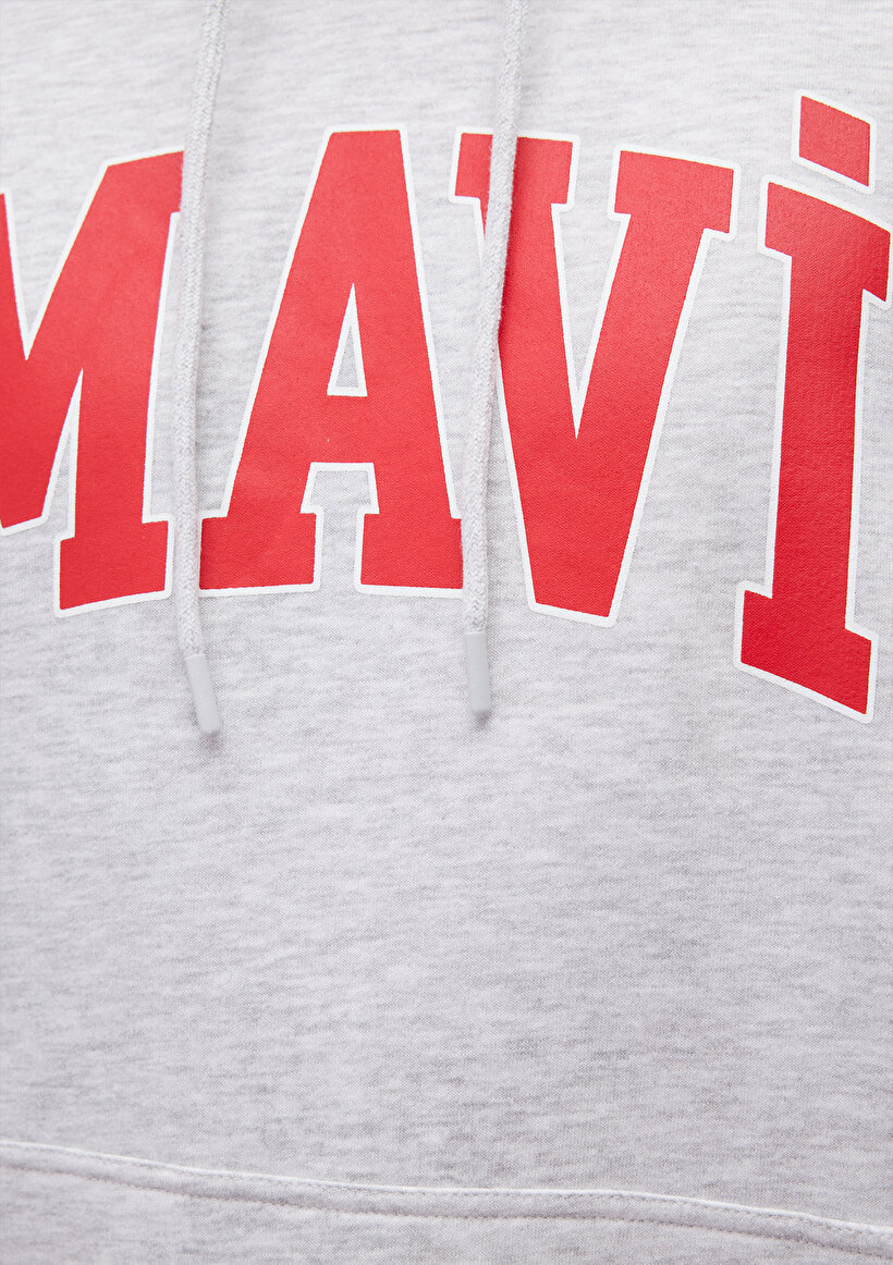 Mavi Logo Baskılı Kapüşonlu Gri Sweatshirt_5