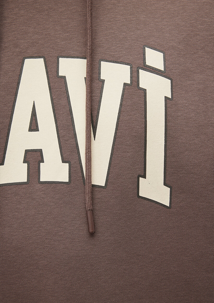 Mavi Logo Baskılı Kapüşonlu Kahverengi Sweatshirt_5