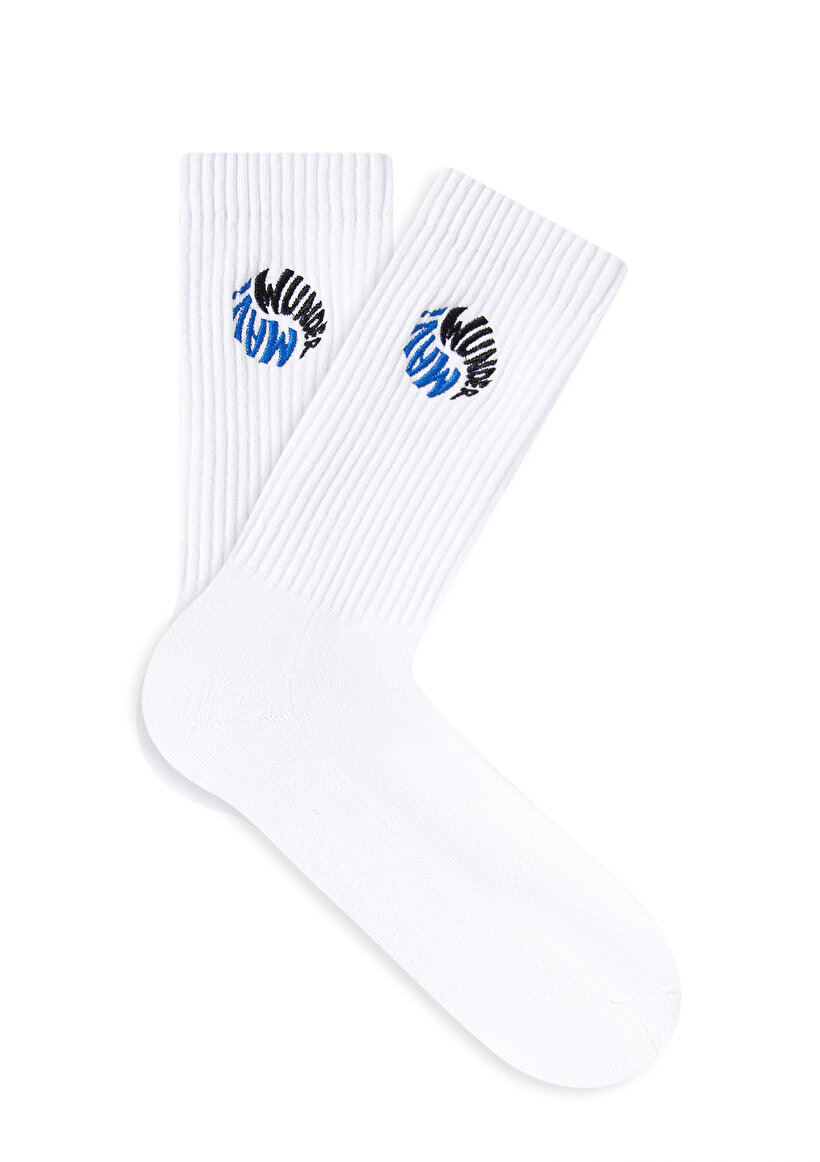 Wunder X Mavi Yin-Yang Logolu Beyaz Çorap - 0