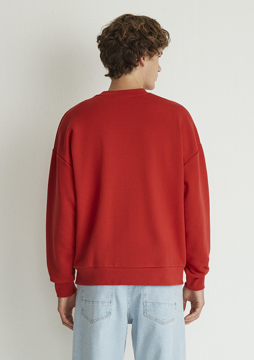 Bisiklet Yaka Kırmızı Basic Sweatshirt_3