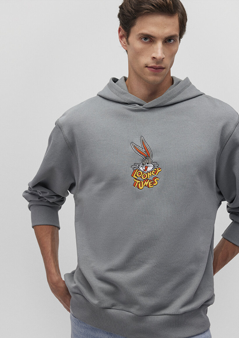 Bugs Bunny Baskılı Gri Sweatshirt - 0