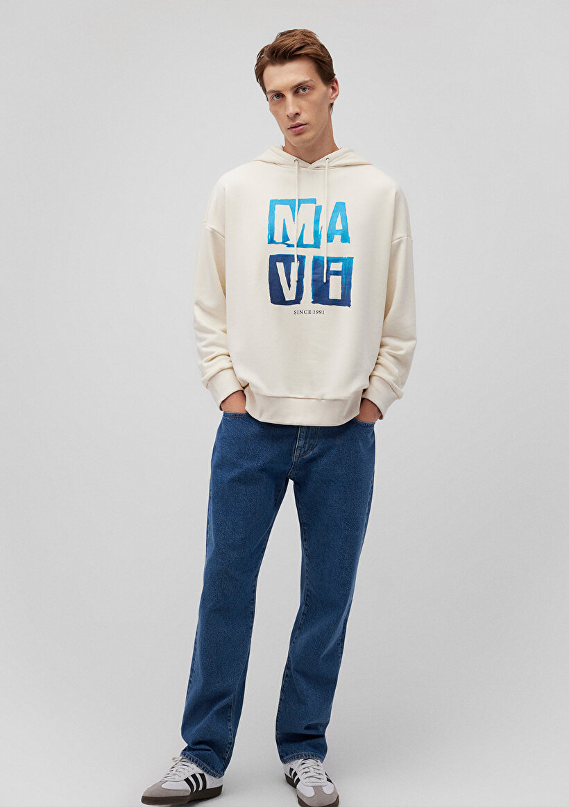 Mavi Baskılı Bej Sweatshirt - 0