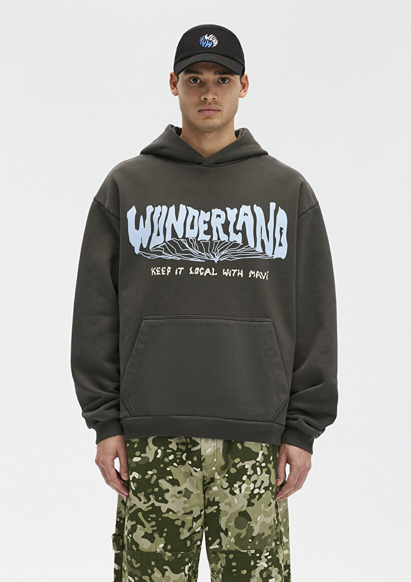 Wunderland Baskılı Siyah Sweatshirt-1
