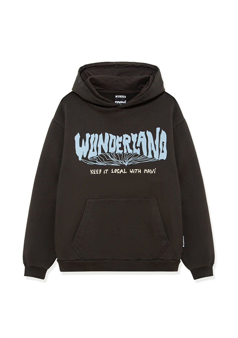 Wunderland Baskılı Siyah Sweatshirt-7
