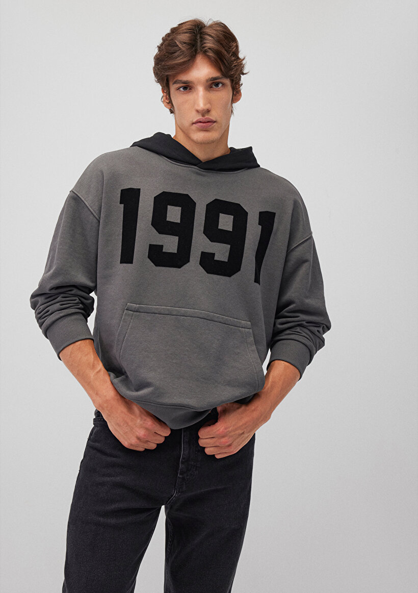 1991 Baskılı Gri Sweatshirt_1