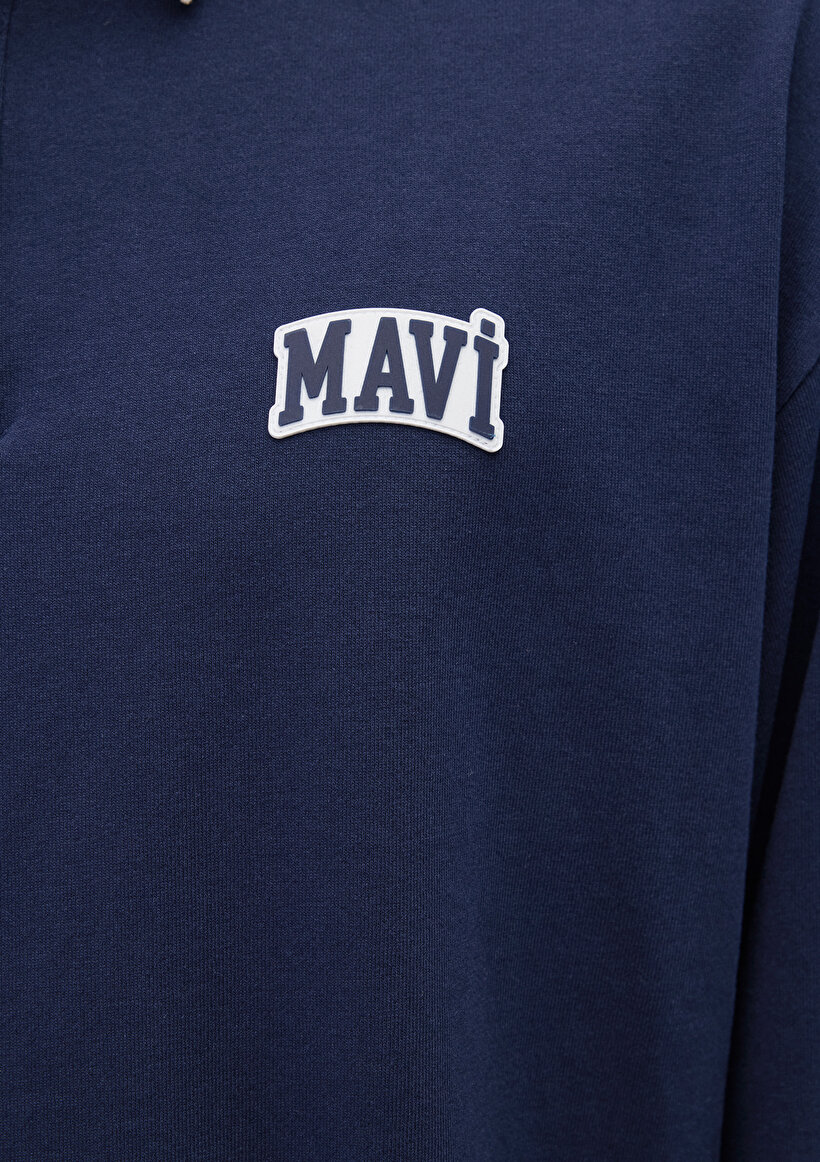 Mavi Logo Baskılı Lacivert Polo Sweatshirt_6