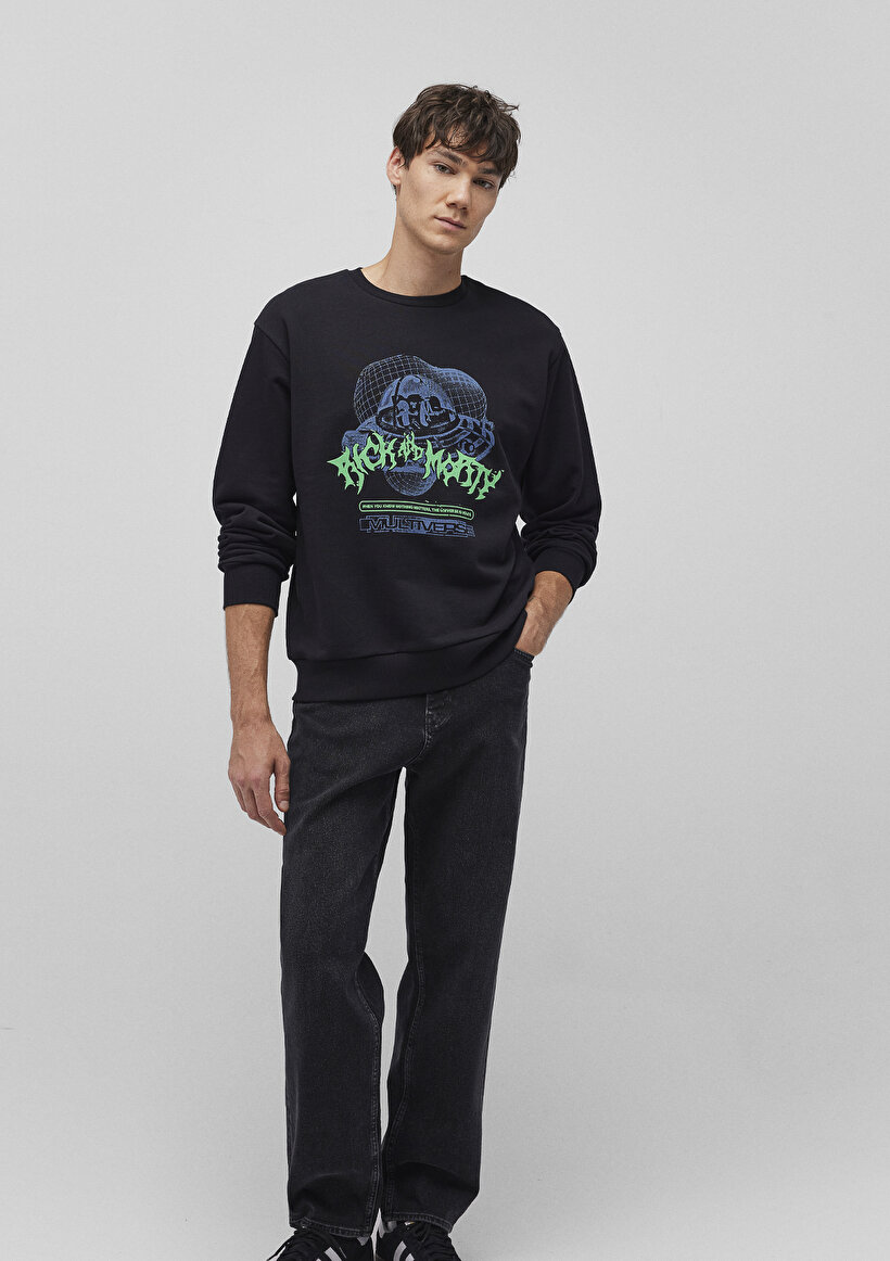 Rick and Morty Baskılı Siyah Sweatshirt